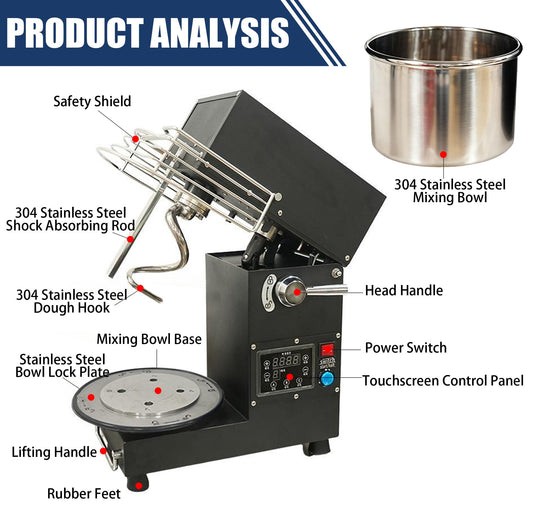 USAJZM 10.6QT commercial dough mixer, heavy-duty stand mixer with stainless bowl for bread, pizza and baking