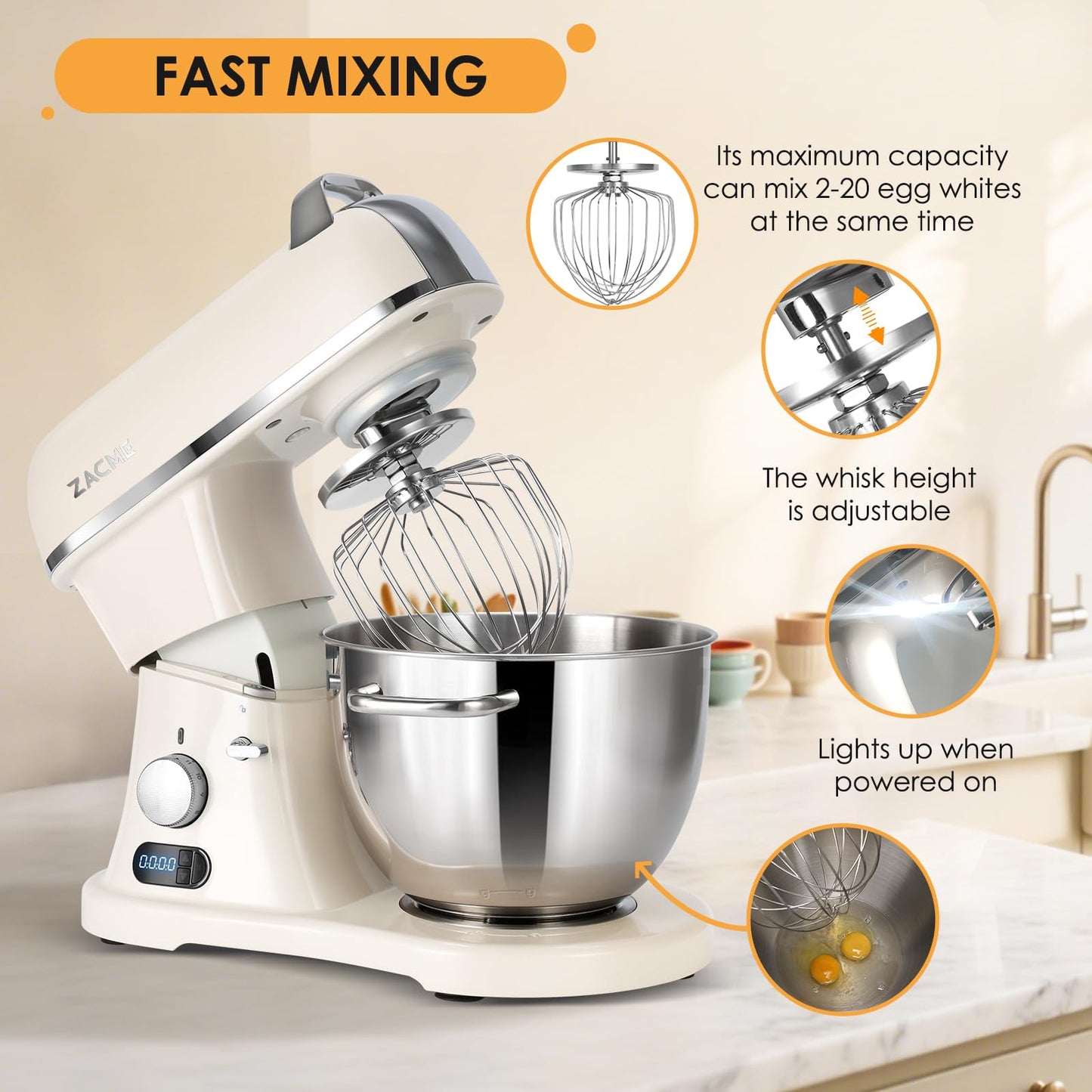 8.4QT commercial stand mixer, 800W, aluminum die-cast, NSF certified, stainless bowl with attachments
