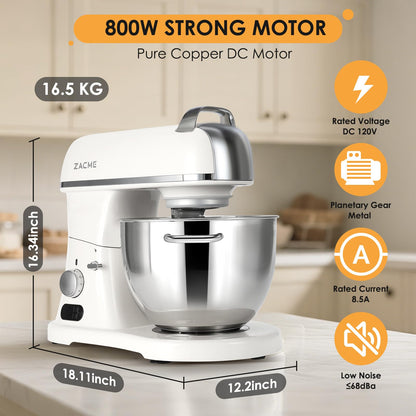 ZACME 8.4QT commercial stand mixer, 800W, NSF certified, stainless steel bowl with dough hook, whisk and beater