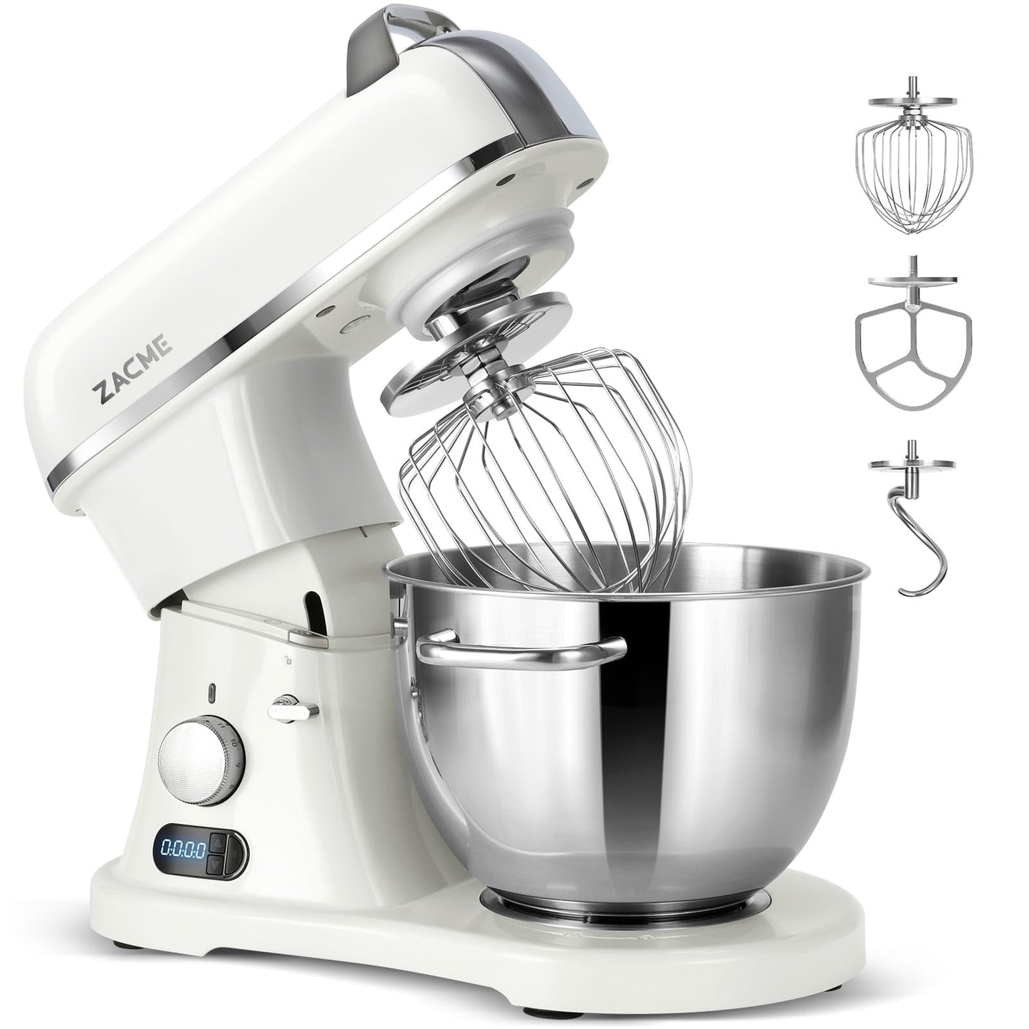 ZACME 8.4QT commercial stand mixer, 800W, NSF certified, stainless steel bowl with dough hook, whisk and beater