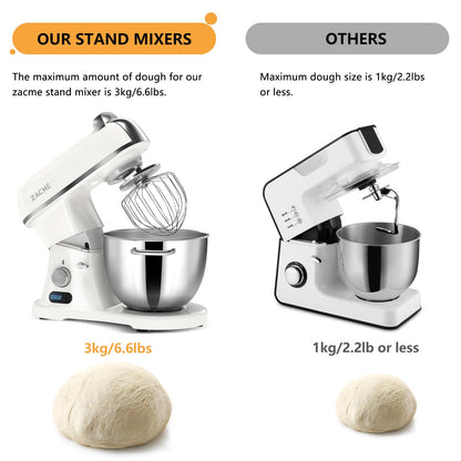 ZACME 8.4QT commercial stand mixer, 800W, NSF certified, stainless steel bowl with dough hook, whisk and beater