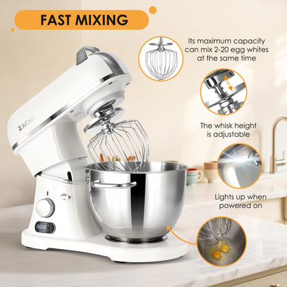 ZACME 8.4QT commercial stand mixer, 800W, NSF certified, stainless steel bowl with dough hook, whisk and beater