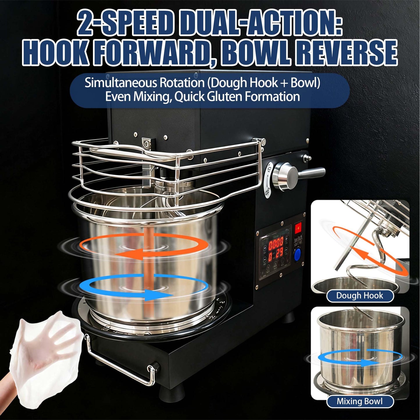 USAJZM 10.6QT commercial dough mixer, heavy-duty stand mixer with stainless bowl for bread, pizza and baking