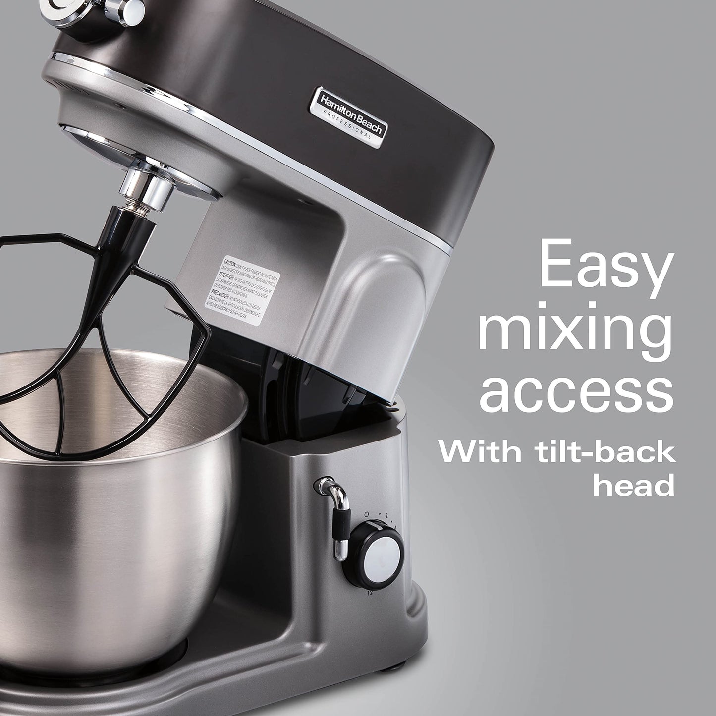 Hamilton Beach Professional 5QT all-metal stand mixer, 12 speeds, attachment hub, includes beater, dough hook and whisk