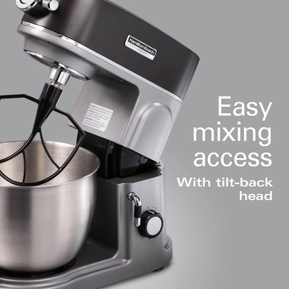 Hamilton Beach Professional 5QT all-metal stand mixer, 12 speeds, attachment hub, includes beater, dough hook and whisk