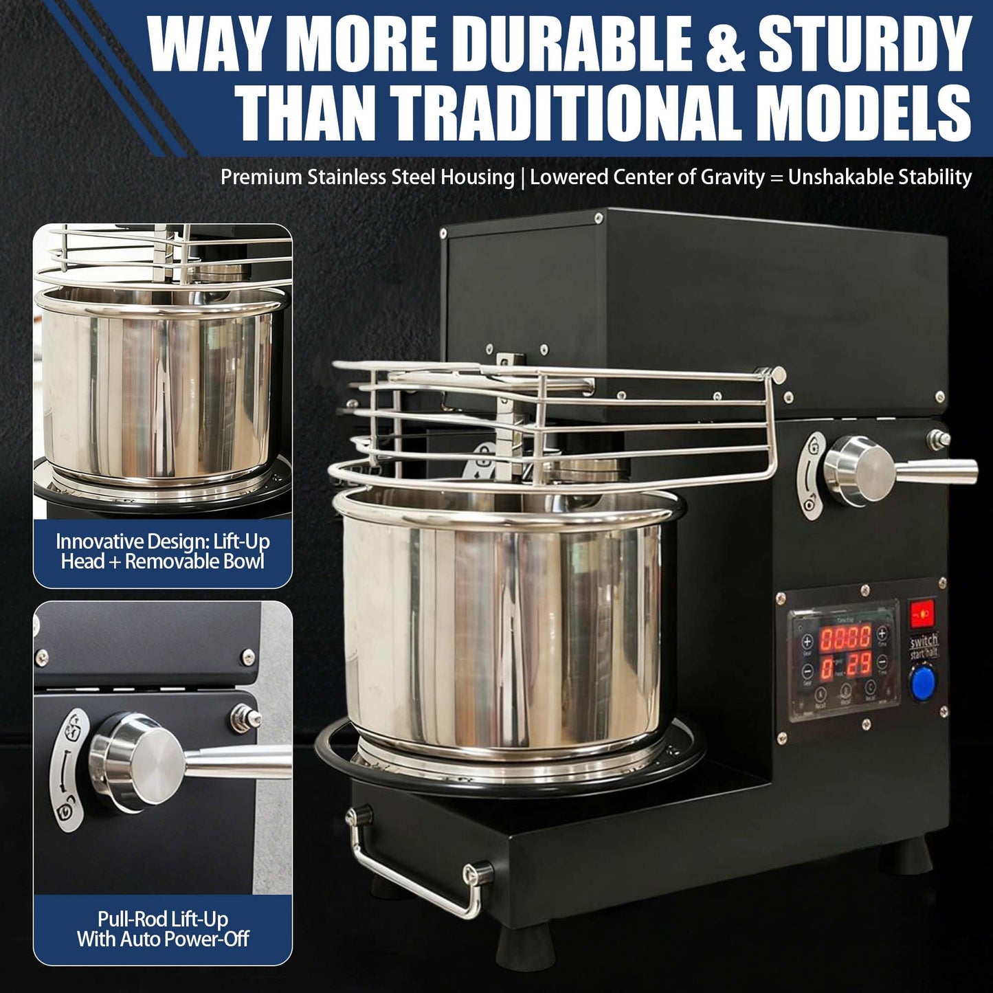 USAJZM 10.6QT commercial dough mixer, heavy-duty stand mixer with stainless bowl for bread, pizza and baking