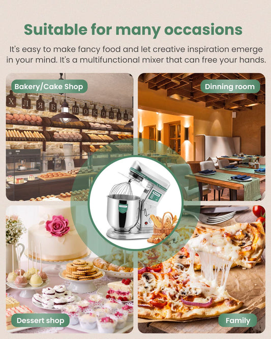 Huanyu 10QT commercial stand mixer, 500W dough mixer with stainless bowl, 3-in-1 food mixing machine