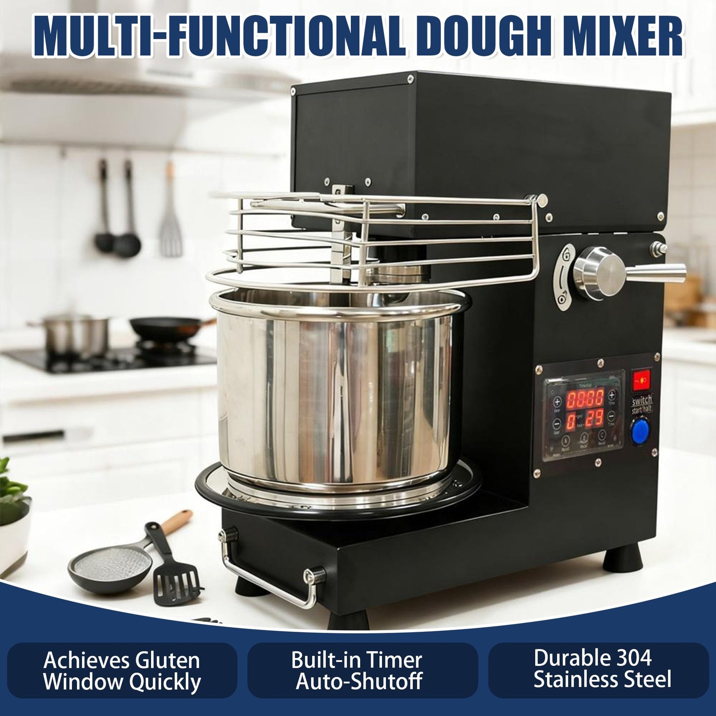 USAJZM 10.6QT commercial dough mixer, heavy-duty stand mixer with stainless bowl for bread, pizza and baking