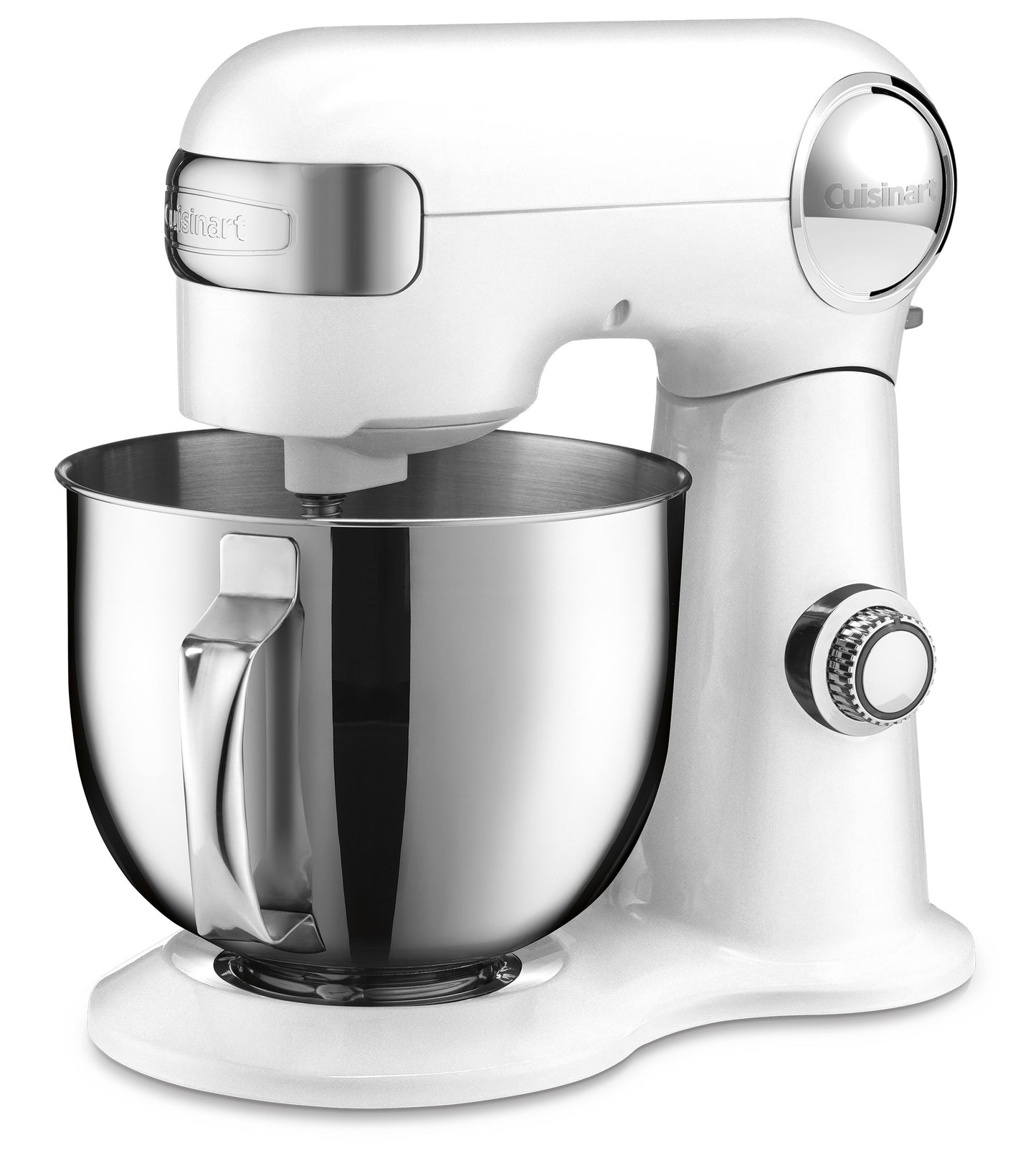 Cuisinart 5.5QT stand mixer, 12 speeds, stainless bowl, whisk, paddle, dough hook and splash guard, white