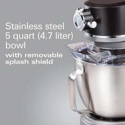 Hamilton Beach Professional 5QT all-metal stand mixer, 12 speeds, attachment hub, includes beater, dough hook and whisk