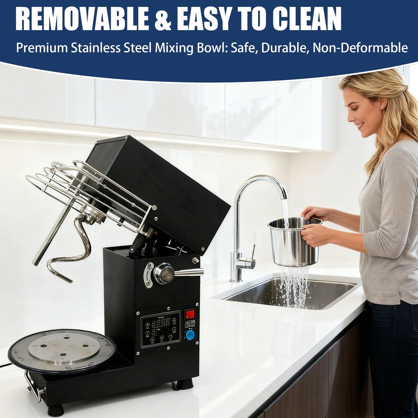 USAJZM 10.6QT commercial dough mixer, heavy-duty stand mixer with stainless bowl for bread, pizza and baking